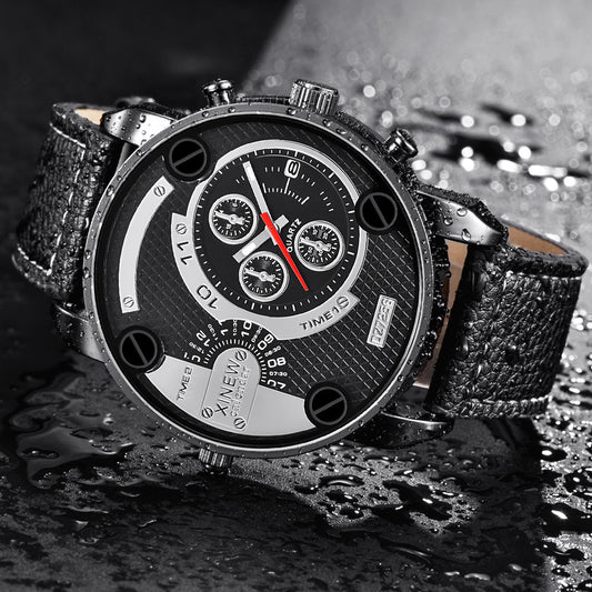 Mens Big Watches Fashion Leather Date Gifts Wristwatch